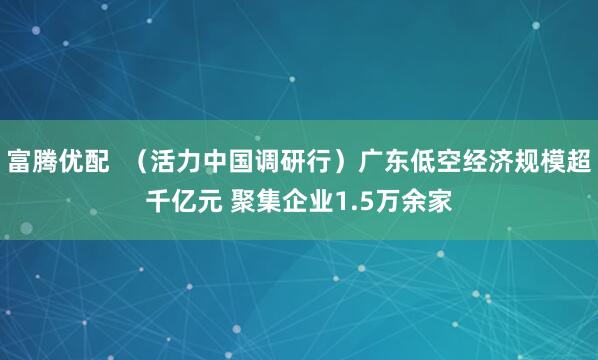 富腾优配  （活力中国调研行）广东低空经济规模超千亿元 聚集企业1.5万余家