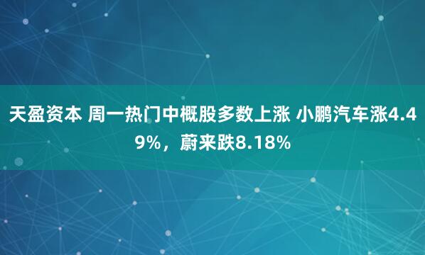 天盈资本 周一热门中概股多数上涨 小鹏汽车涨4.49%，蔚来跌8.18%